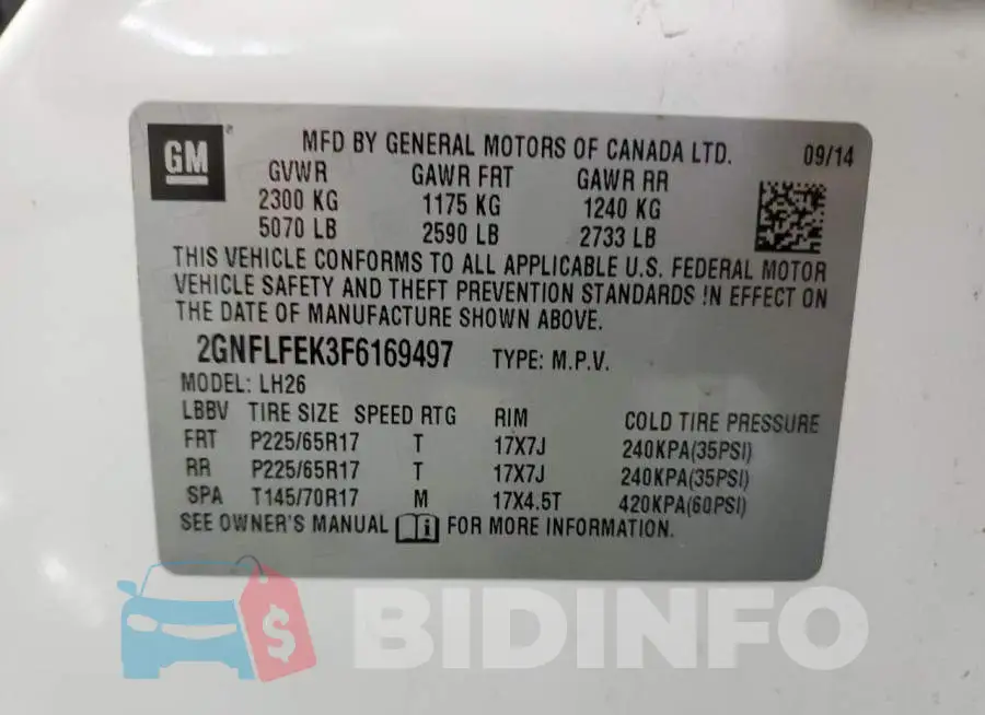 2GNFLFEK3F6169497 Photo# 13