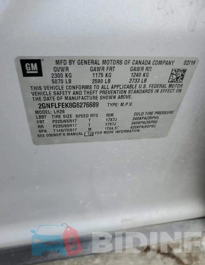 2GNFLFEK8G6276689 Photo# 12