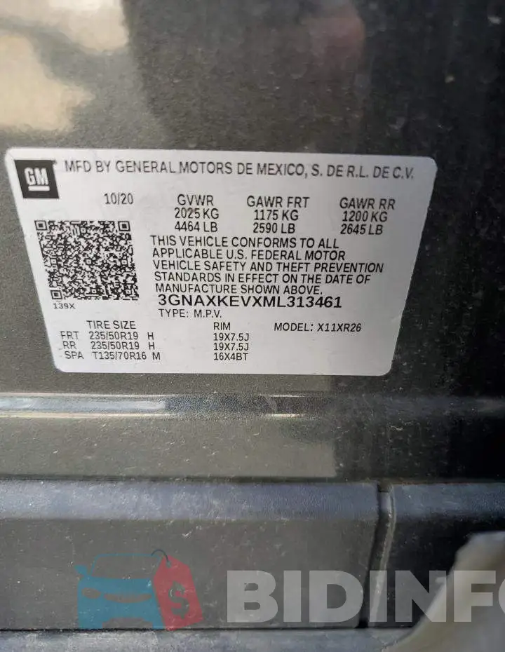 3GNAXKEVXML313461 Photo# 13