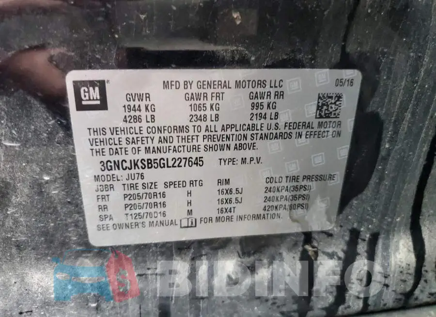 3GNCJKSB5GL227645 Photo# 12