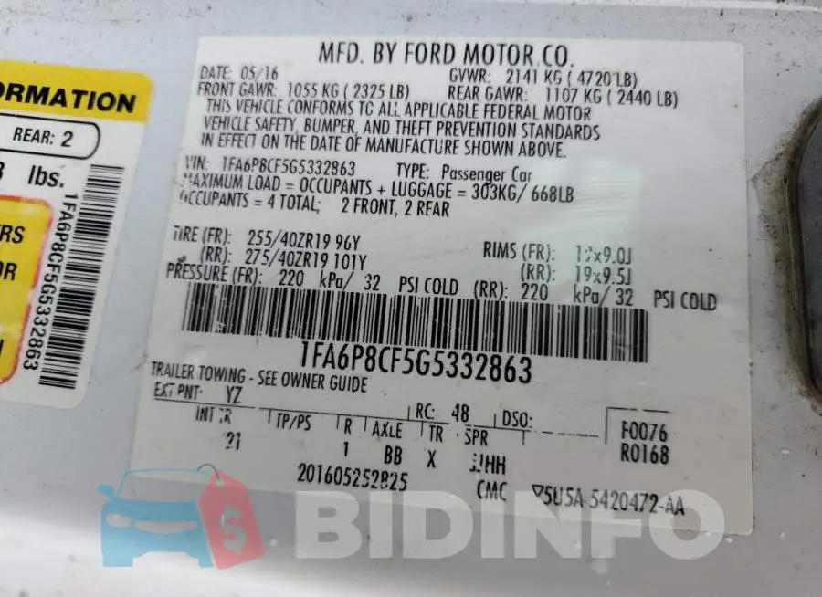 1FA6P8CF5G5332863 Photo# 12