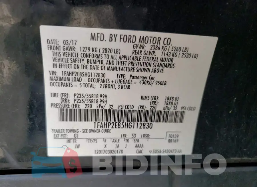 1FAHP2E85HG112830 Photo# 12