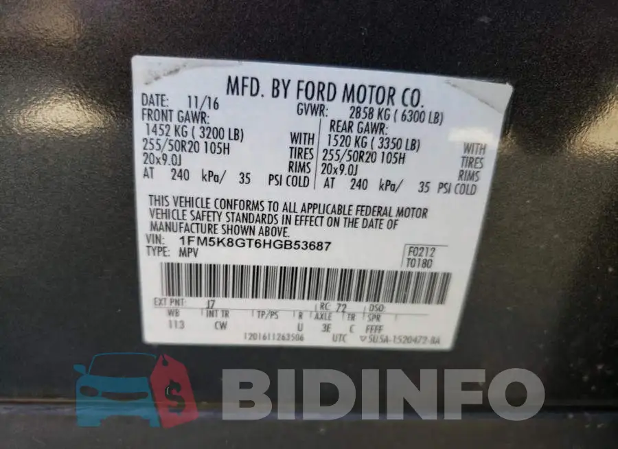 1FM5K8GT6HGB53687 Photo# 14