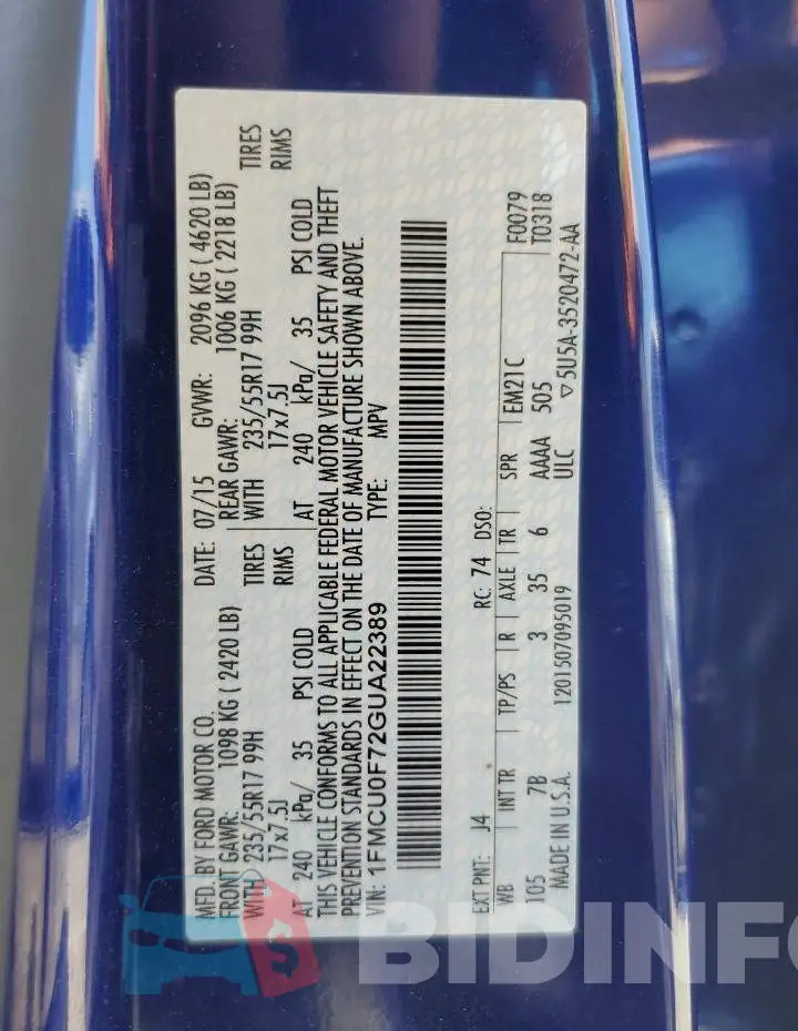 1FMCU0F72GUA22389 Photo# 14