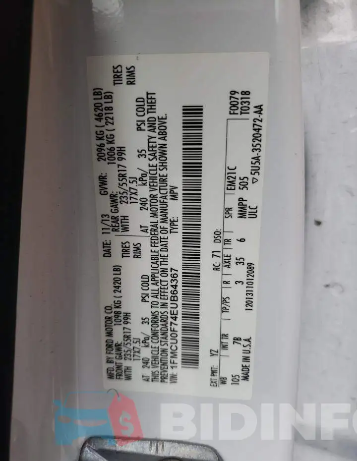 1FMCU0F74EUB64367 Photo# 13