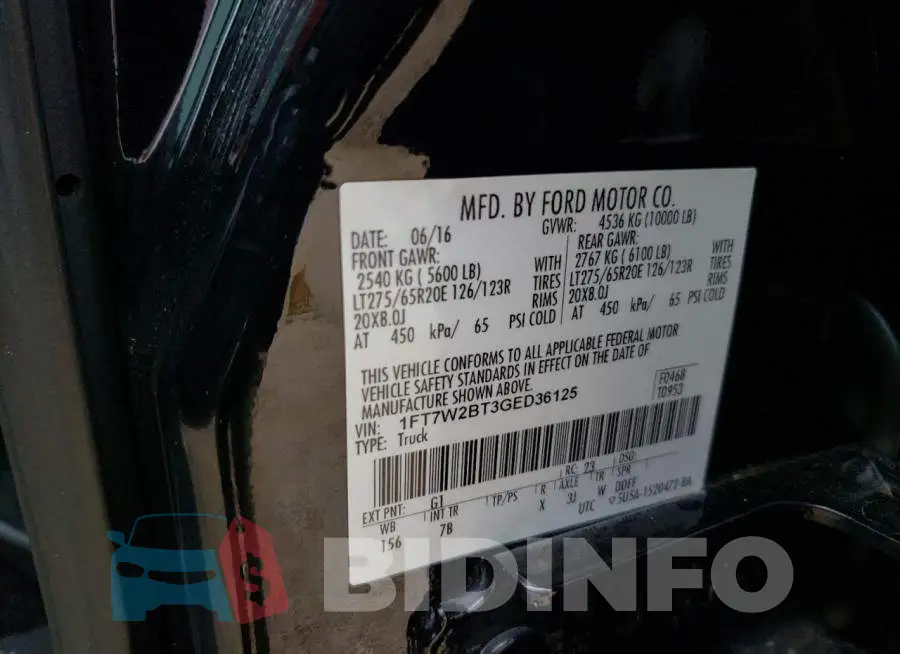 1FT7W2BT3GED36125 Photo# 13