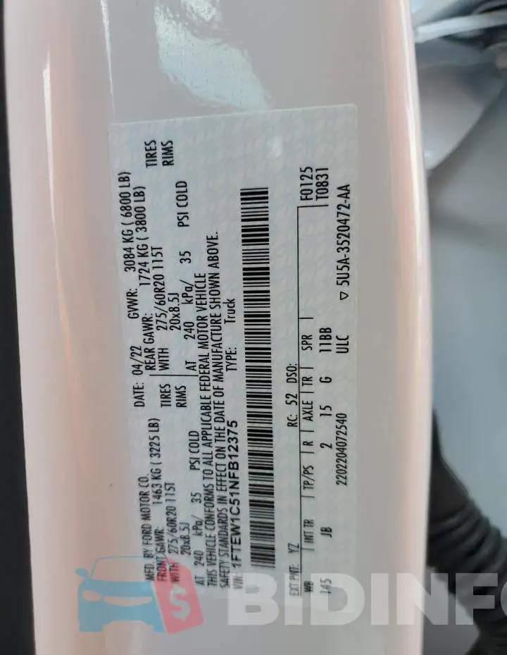 1FTEW1C51NFB12375 Photo# 12