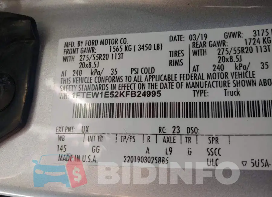 1FTEW1E52KFB24995 Photo# 10