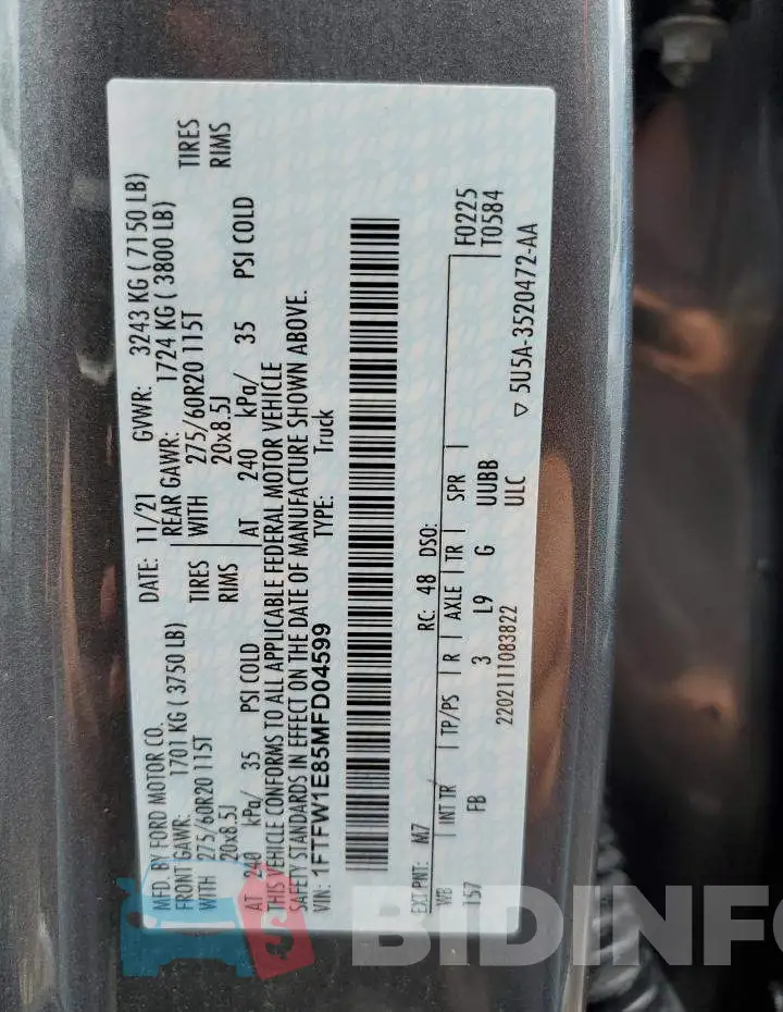 1FTFW1E85MFD04599 Photo# 12