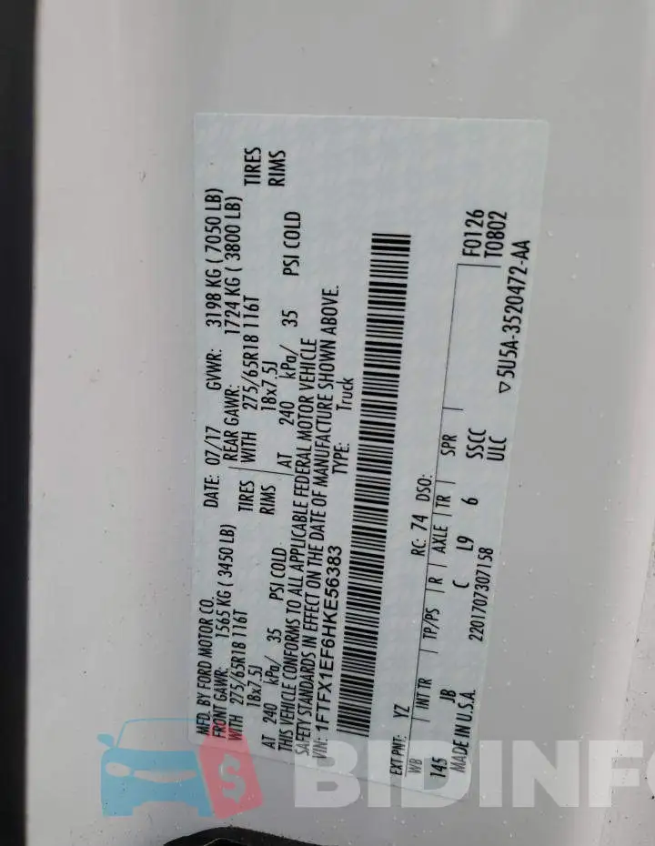 1FTFX1EF6HKE56383 Photo# 12
