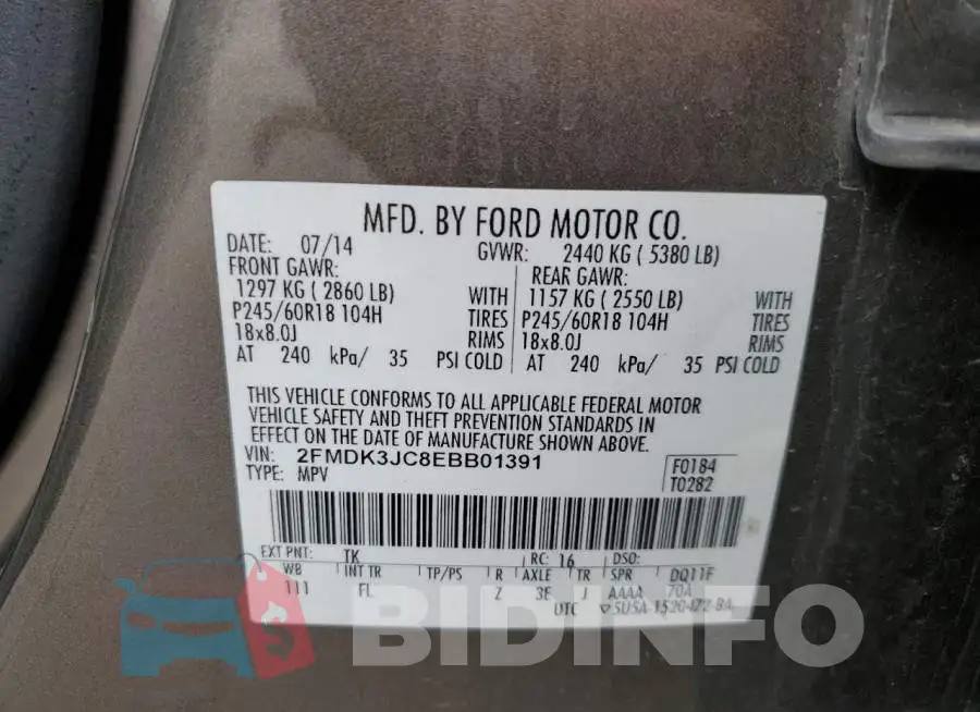 2FMDK3JC8EBB01391 Photo# 13
