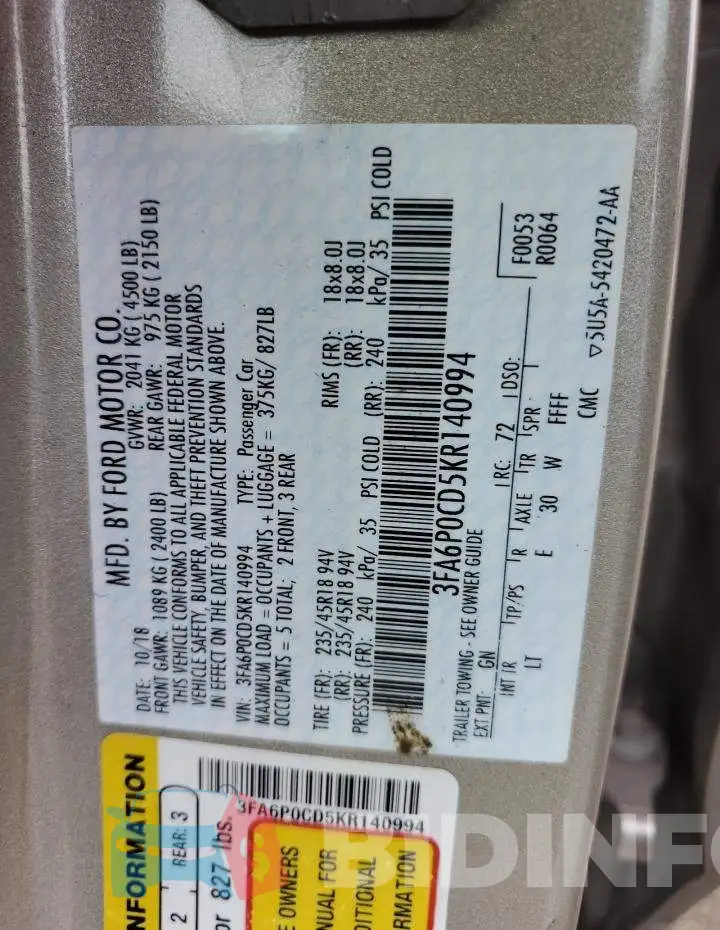 3FA6P0CD5KR140994 Photo# 12