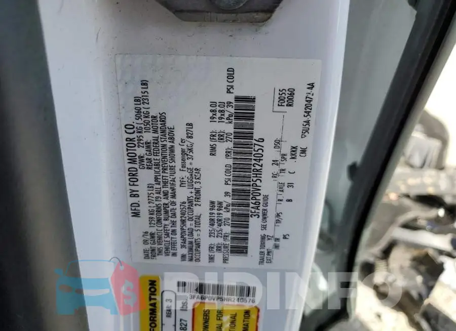 3FA6P0VP5HR240576 Photo# 13