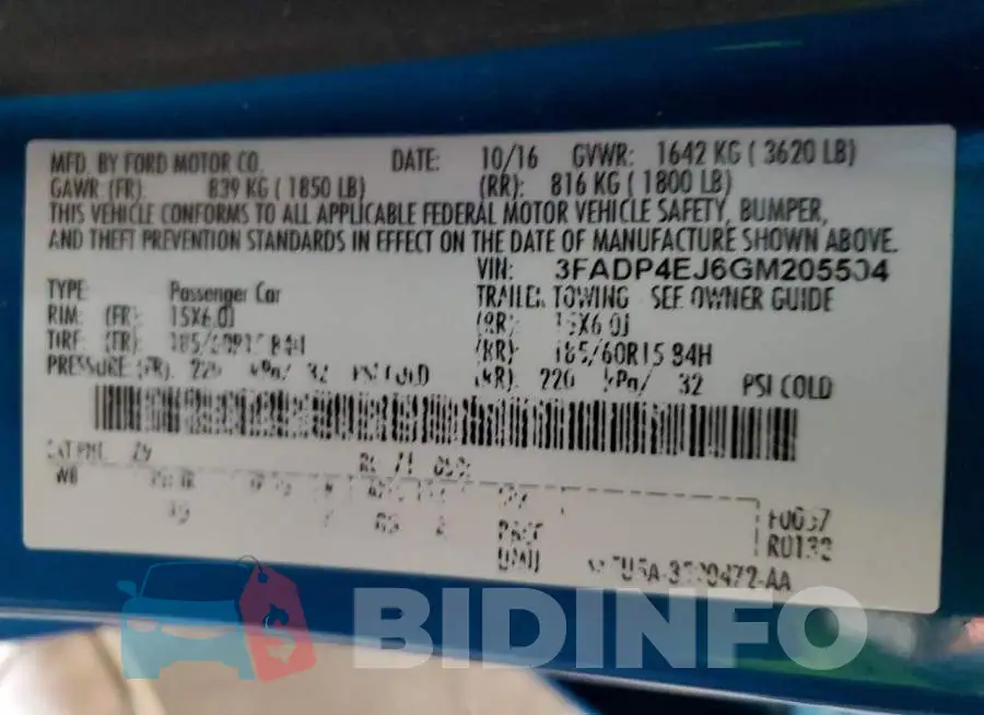 3FADP4EJ6GM205504 Photo# 12