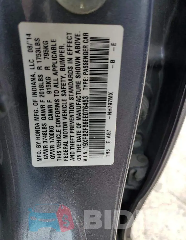 19XFB2F56EE076453 Photo# 12