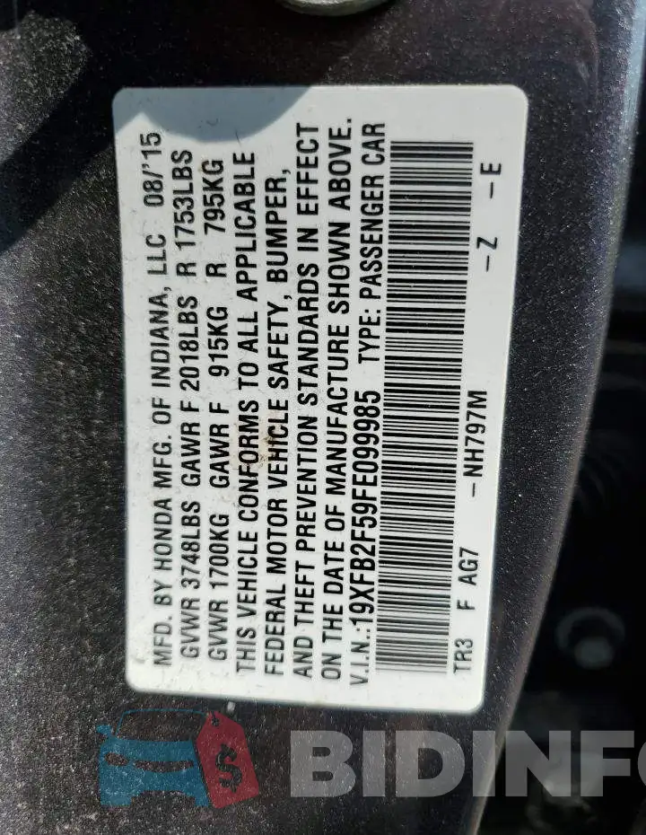 19XFB2F59FE099985 Photo# 12