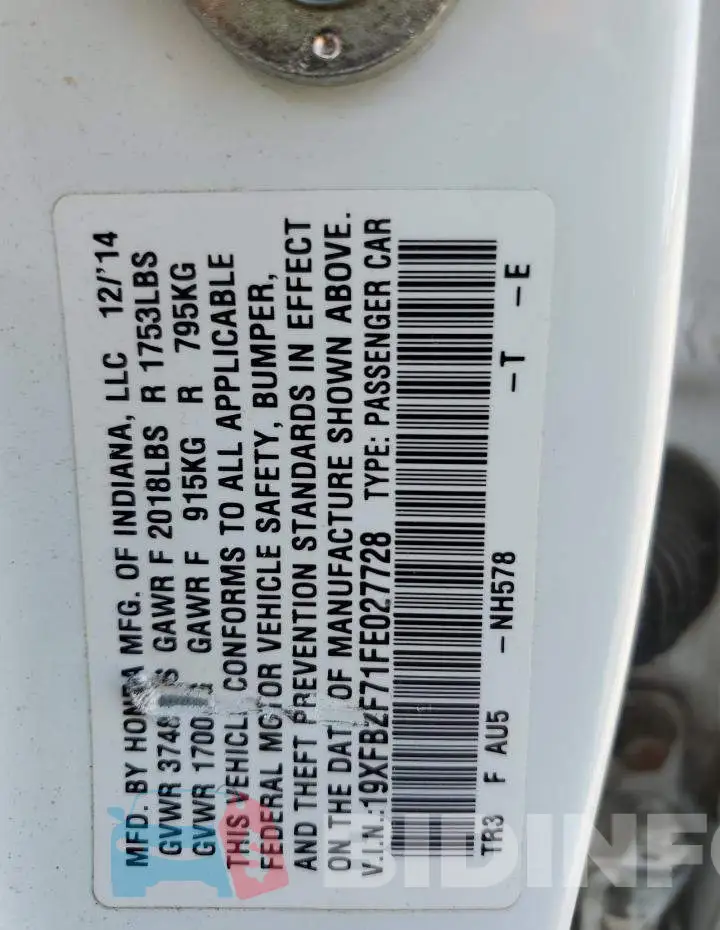 19XFB2F71FE027728 Photo# 12
