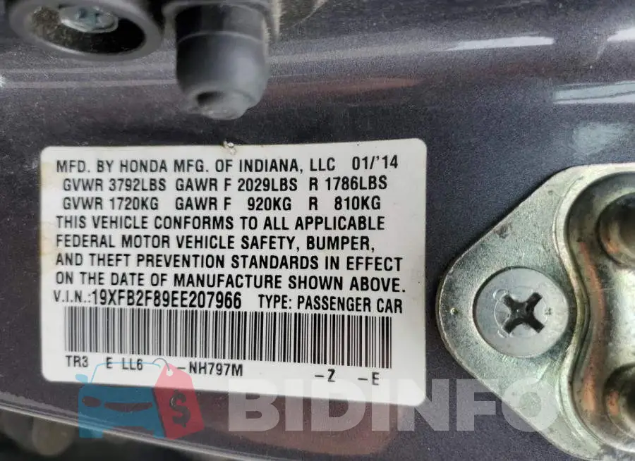 19XFB2F89EE207966 Photo# 12