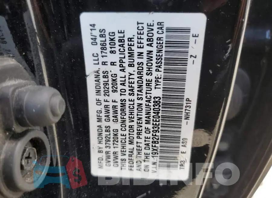 19XFB2F93EE040383 Photo# 12