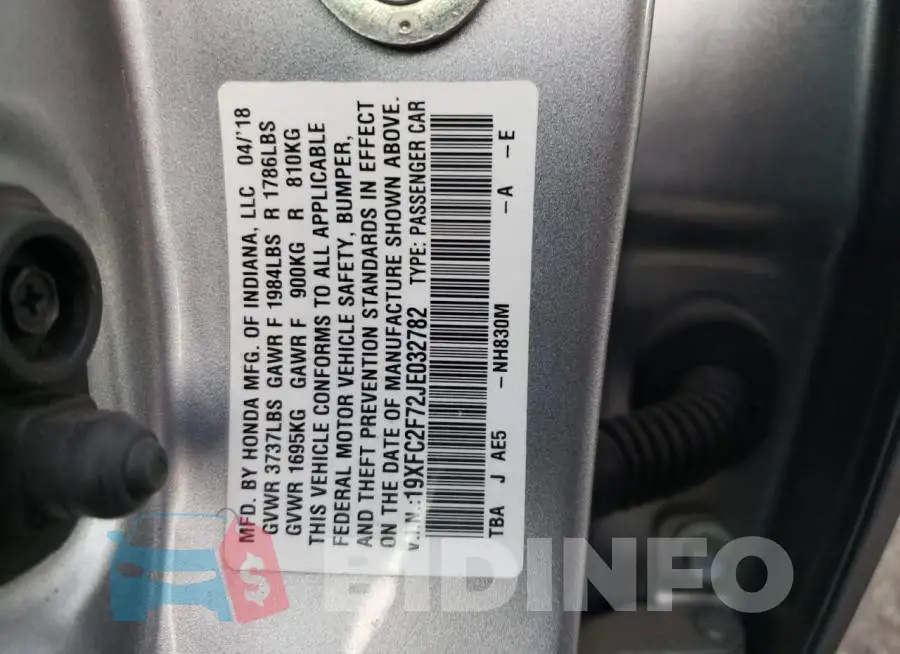 19XFC2F72JE032782 Photo# 12