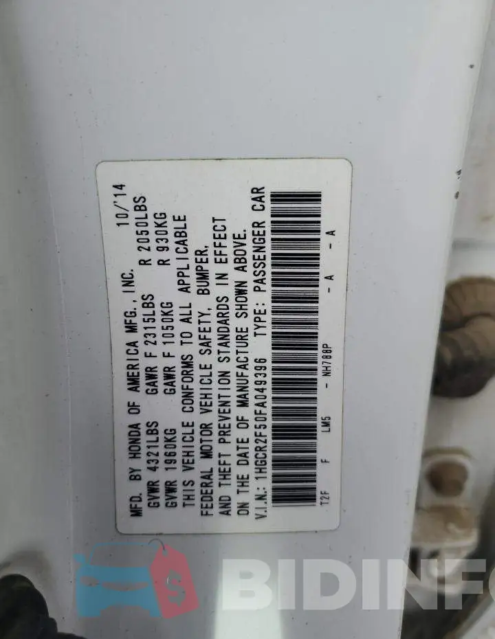 1HGCR2F50FA049396 Photo# 12
