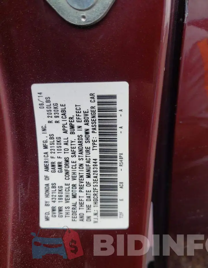 1HGCR2F53EA263944 Photo# 12