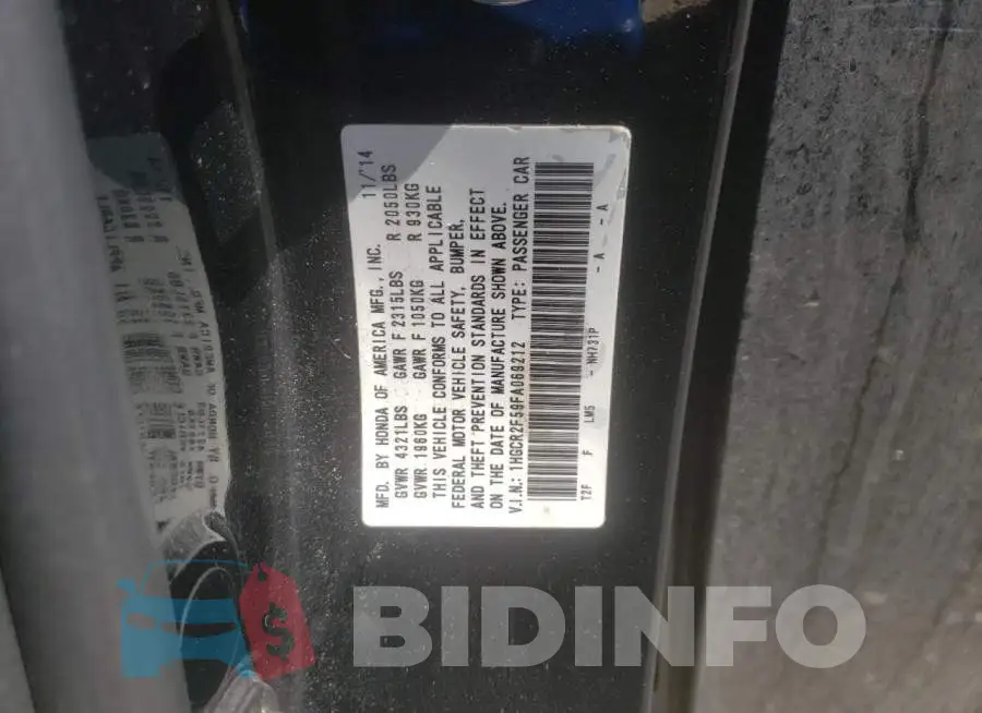 1HGCR2F59FA069212 Photo# 12