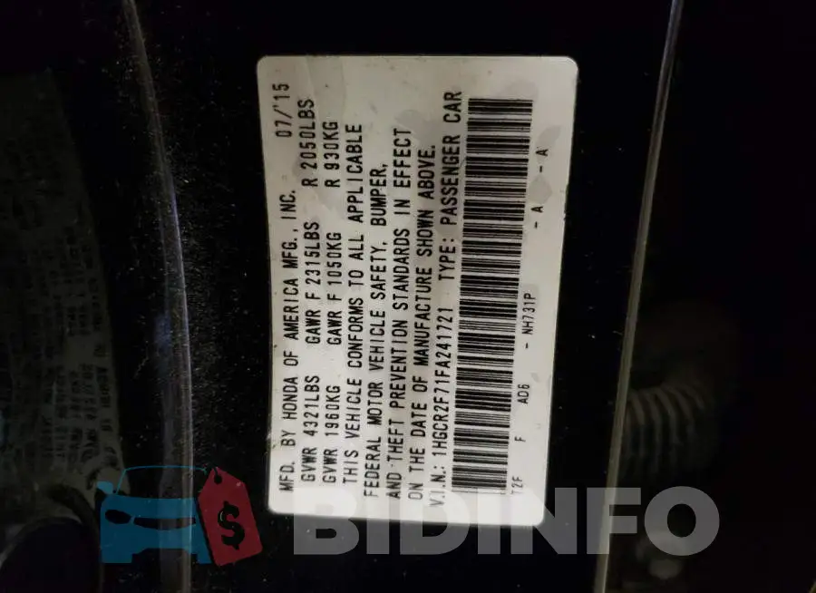 1HGCR2F71FA241721 Photo# 12