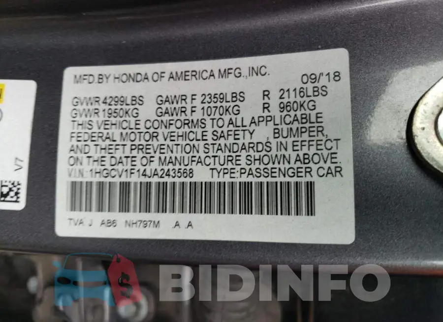1HGCV1F14JA243568 Photo# 12