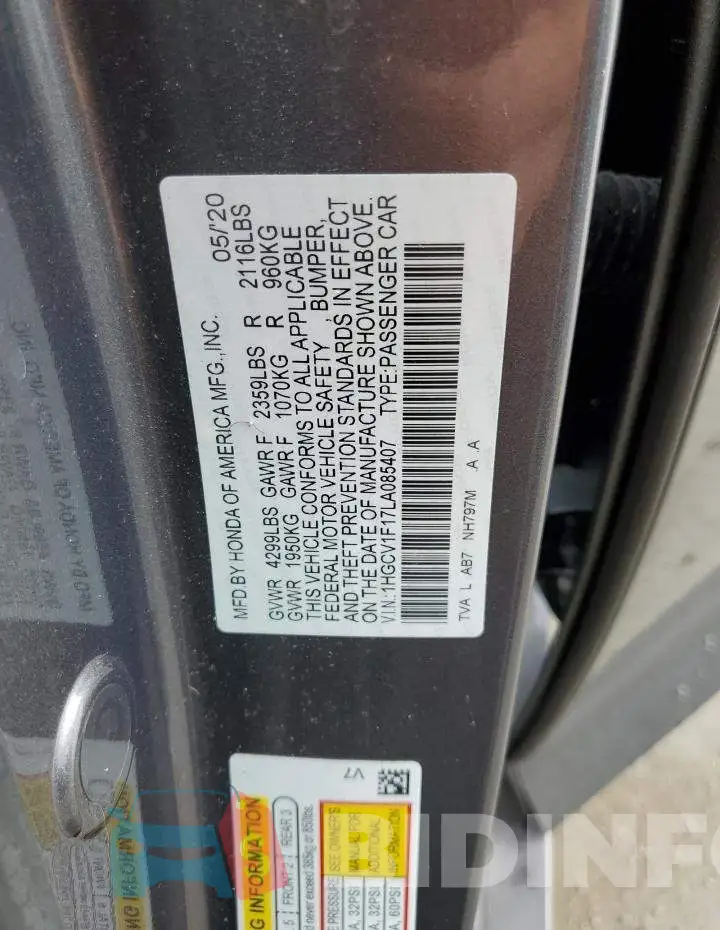 1HGCV1F17LA085407 Photo# 13