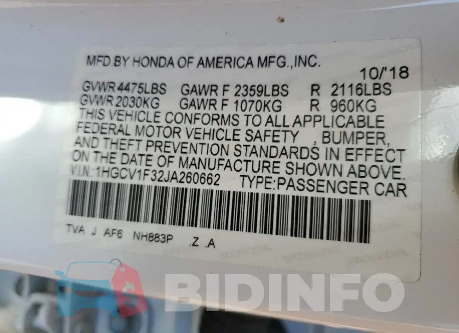 1HGCV1F32JA260662 Photo# 12