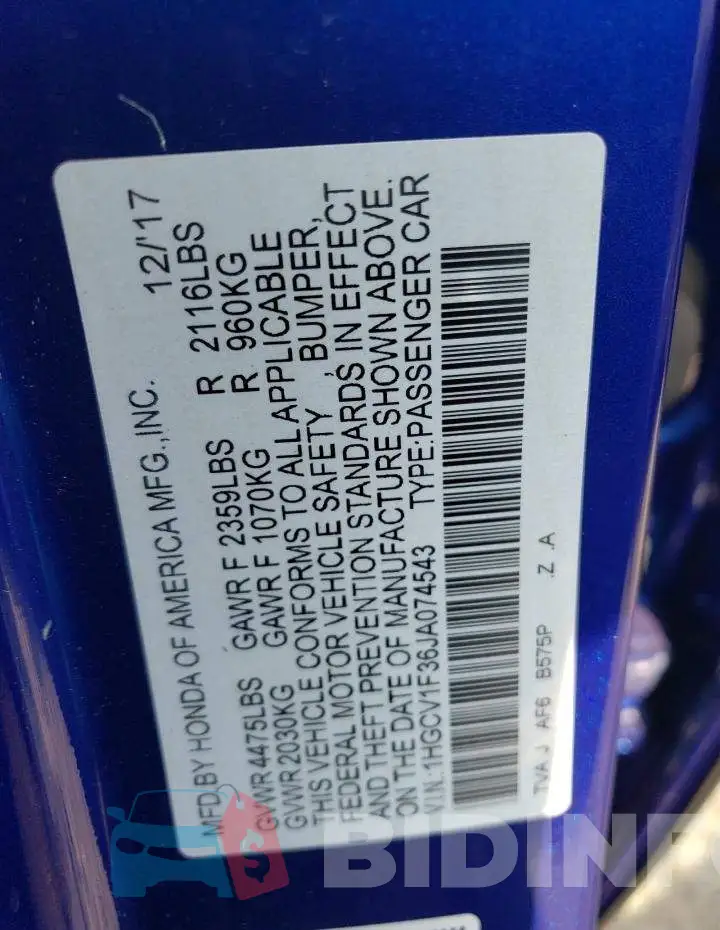 1HGCV1F36JA074543 Photo# 13