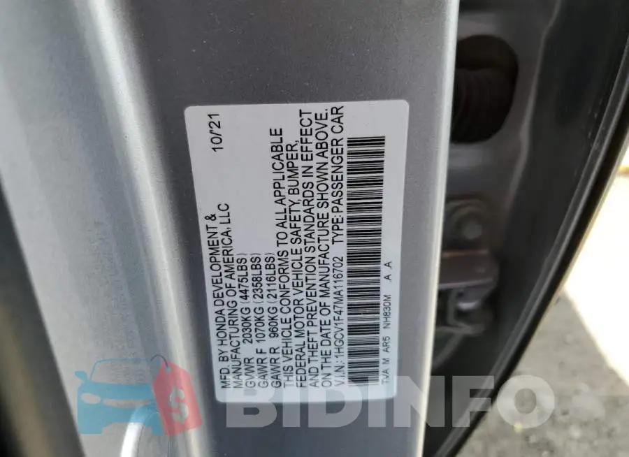 1HGCV1F47MA116702 Photo# 12