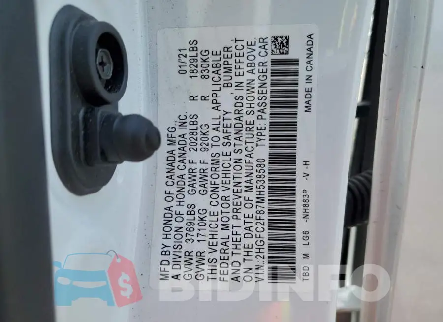 2HGFC2F87MH538580 Photo# 12