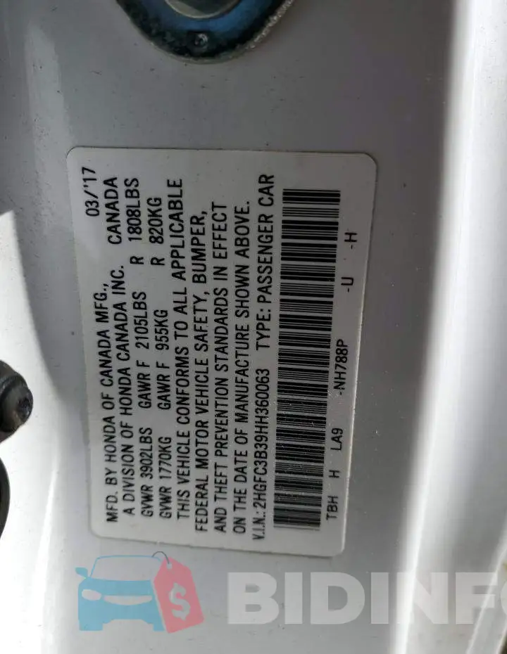 2HGFC3B39HH360063 Photo# 12