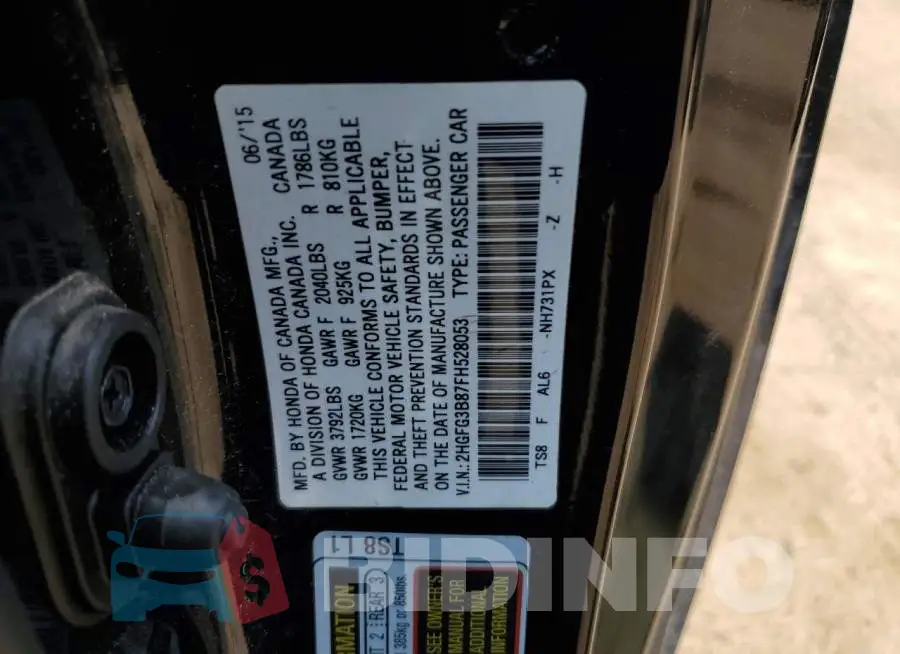 2HGFG3B87FH528053 Photo# 12