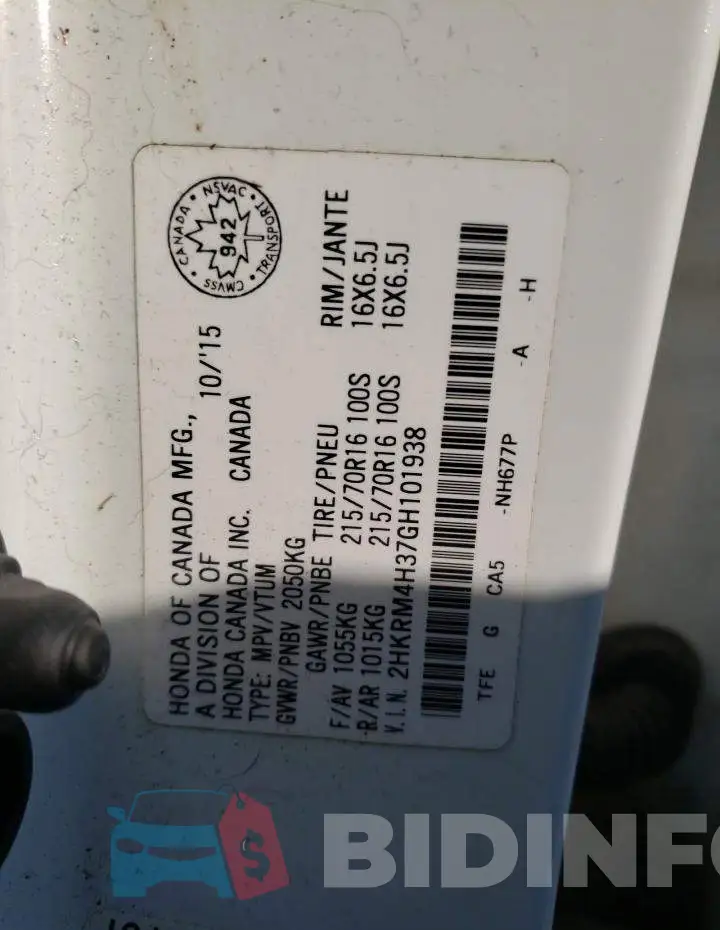 2HKRM4H37GH101938 Photo# 13
