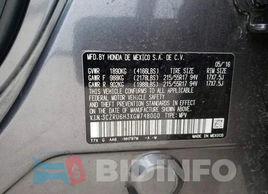 3CZRU6H3XGM748060 Photo# 13