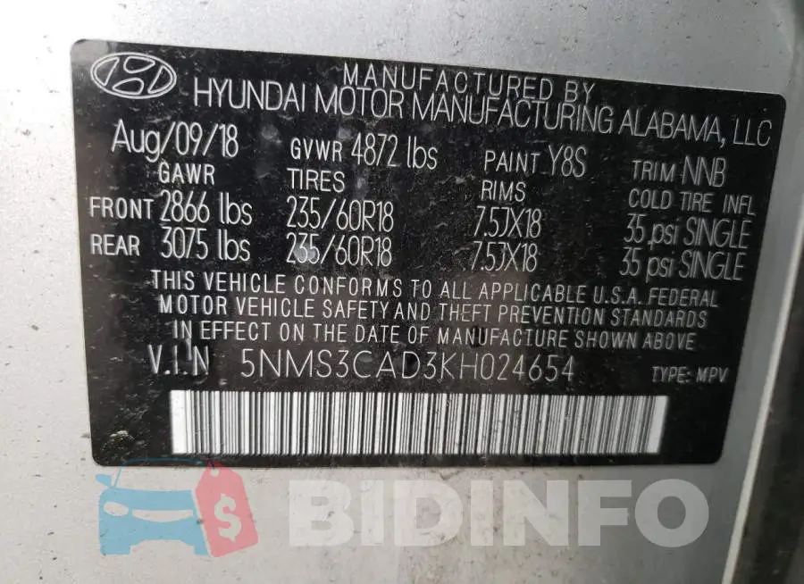 5NMS3CAD3KH024654 Photo# 13