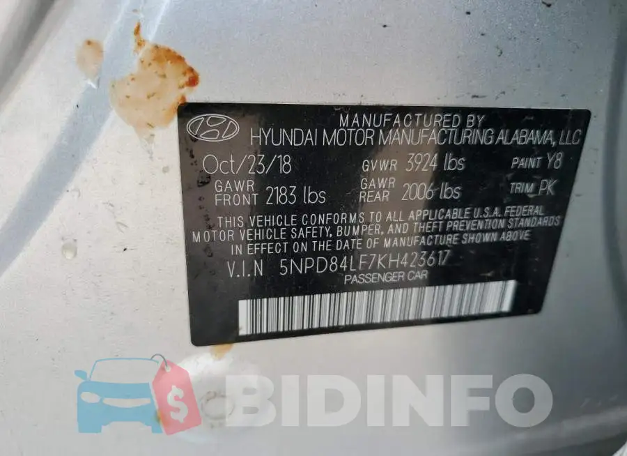 5NPD84LF7KH423617 Photo# 13