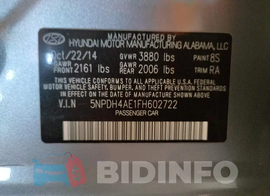 5NPDH4AE1FH602722 Photo# 12