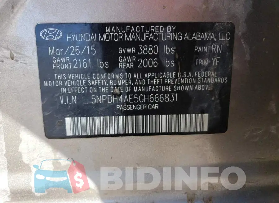 5NPDH4AE5GH666831 Photo# 12
