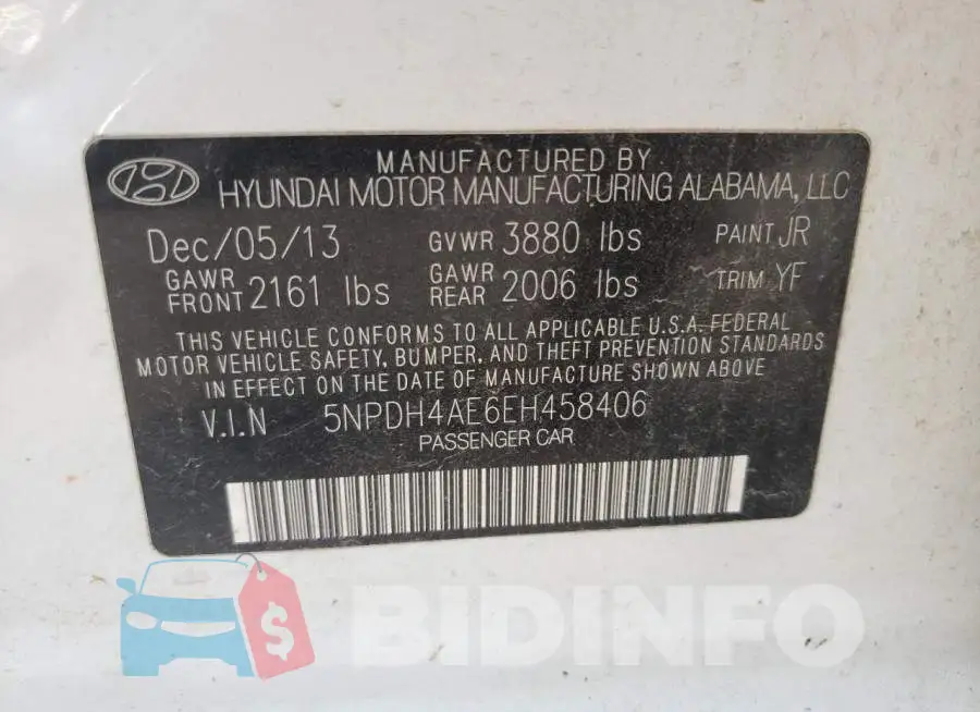 5NPDH4AE6EH458406 Photo# 12