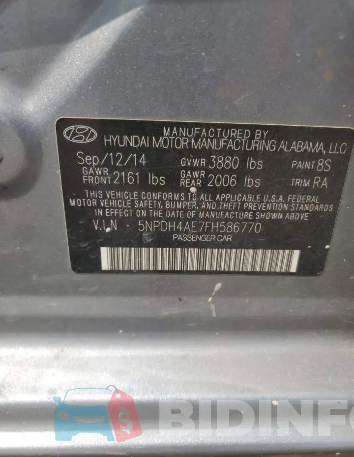 5NPDH4AE7FH586770 Photo# 12