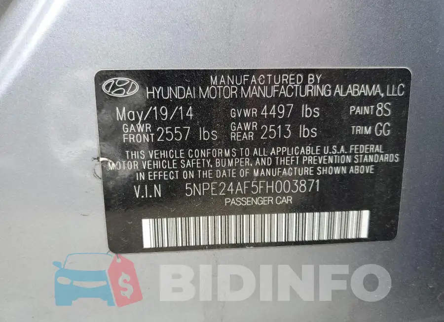 5NPE24AF5FH003871 Photo# 12