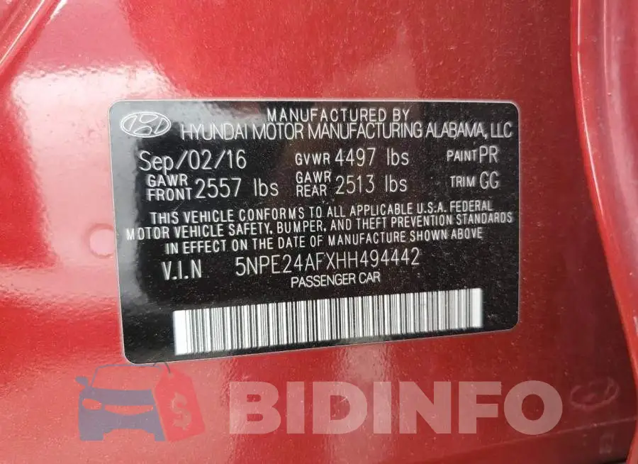5NPE24AFXHH494442 Photo# 12