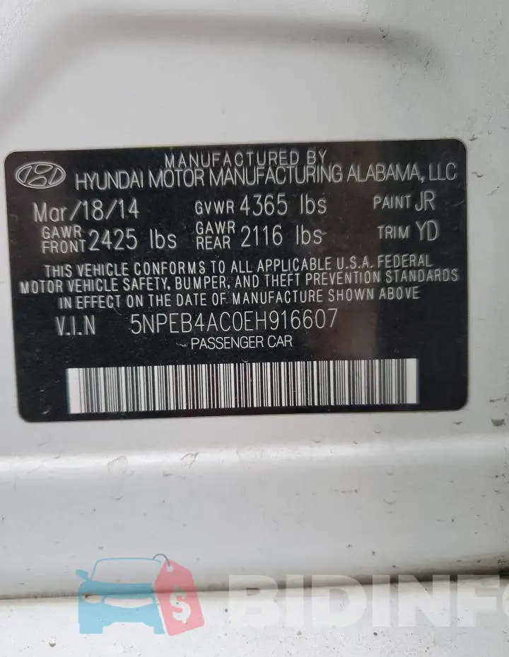 5NPEB4AC0EH916607 Photo# 12