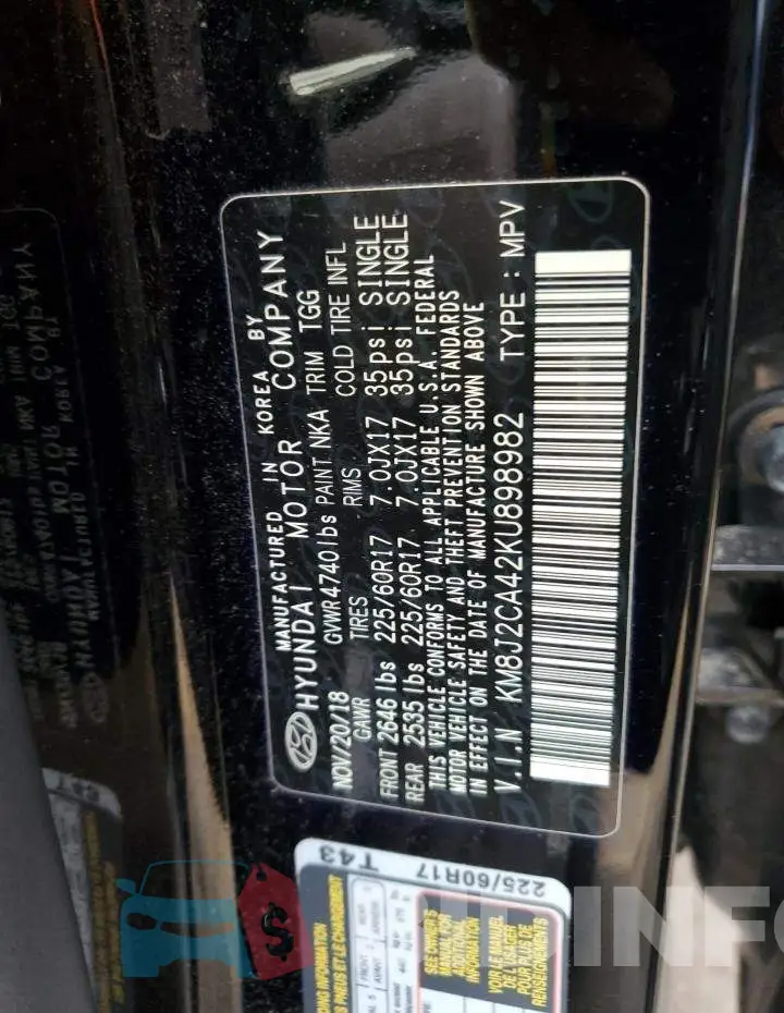 KM8J2CA42KU898982 Photo# 13