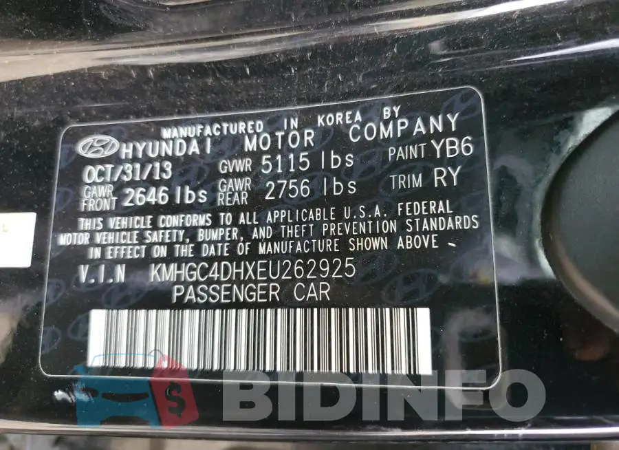 KMHGC4DHXEU262925 Photo# 12