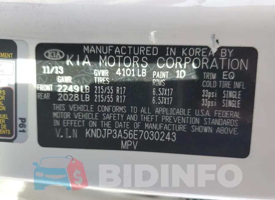 KNDJP3A56E7030243 Photo# 12